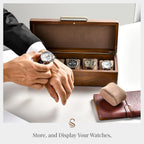 Shanik Wooden Watch Box for Men – 5 Slot Storage Case with Velvet Pillows, Natural Acacia Wood Organizer for Large Watches, Luxury Gift for Him