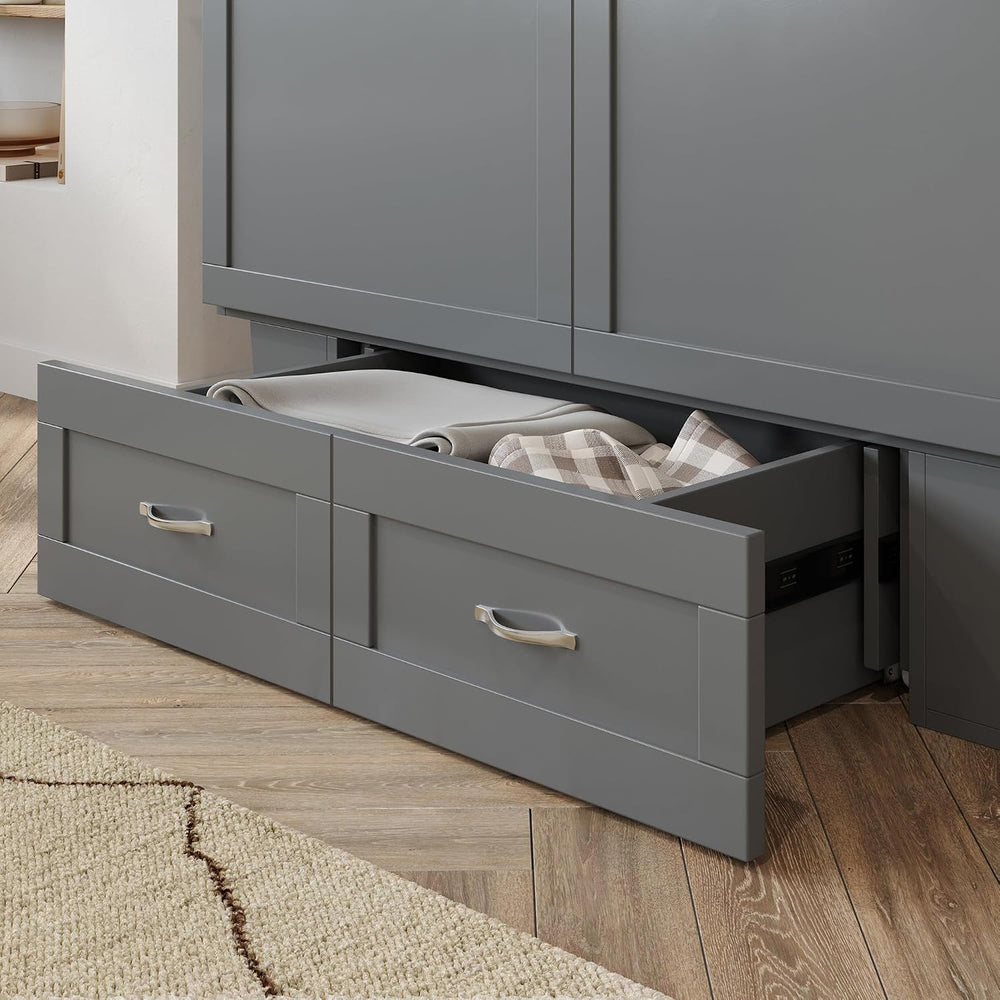 AFI, Monroe Full Murphy Bed Chest with 6" Mattress & Drawer, Grey