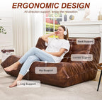 Hobestluk Bean Bag Chair Giant Bean Bag Sofa 2 Seater Bean Bag Chairs for Adults, Loveseat Floor Chair, Leather Bean Bag Chairs for Living Room Bedroom Dorm (Brown, Loveseat)