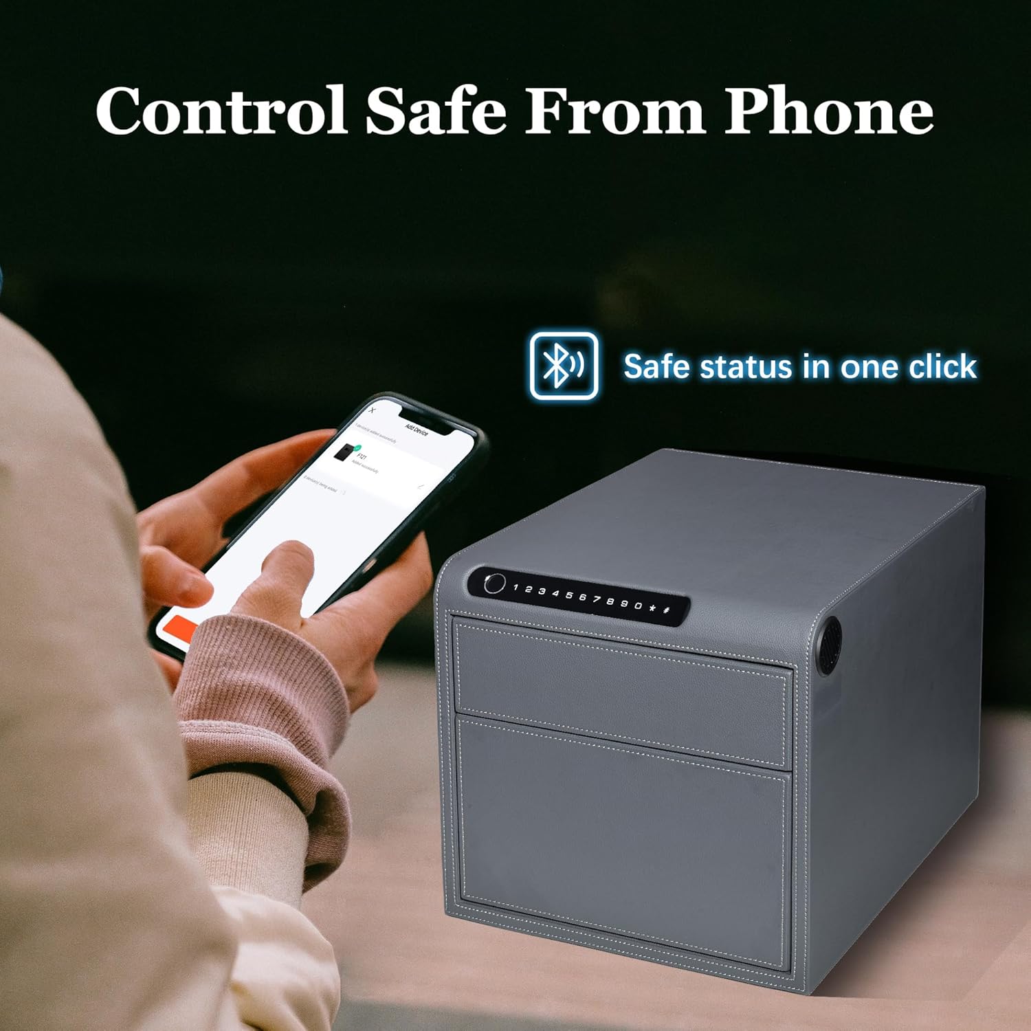 Jewelry Safe with Drawers，Biometric Fingerprint safe, Slide-Away Handgun Safe for Pistols, Leather Wrapped Jewelry Storage Safe, Digital Keypad & Quick-Access Drawer (Grey- 2 Drawer)