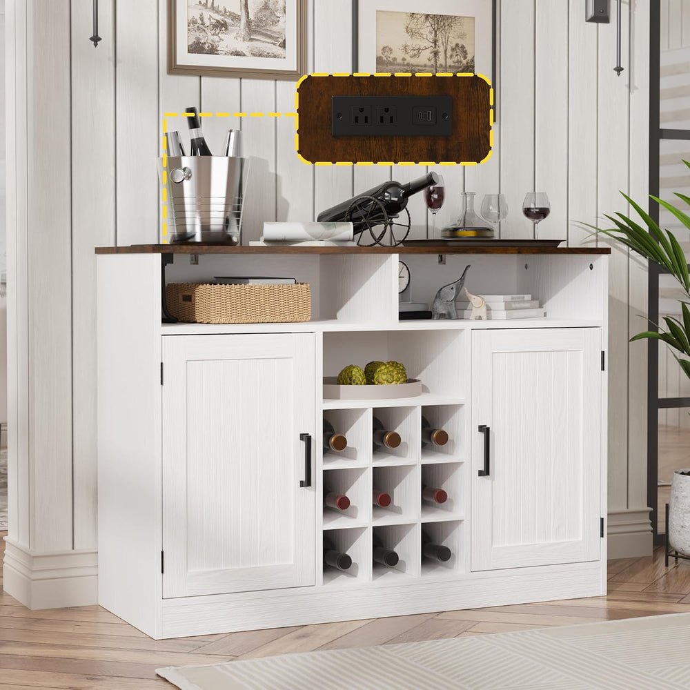 MHOM Farmhouse Buffet Cabinet with Prower Outlets, Rustic Sideboard Buffet wi...