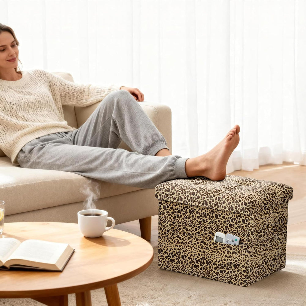 AmasSmile Storage Ottoman Folding Foot Rest Stool with Side Pocket, 17 inch V...