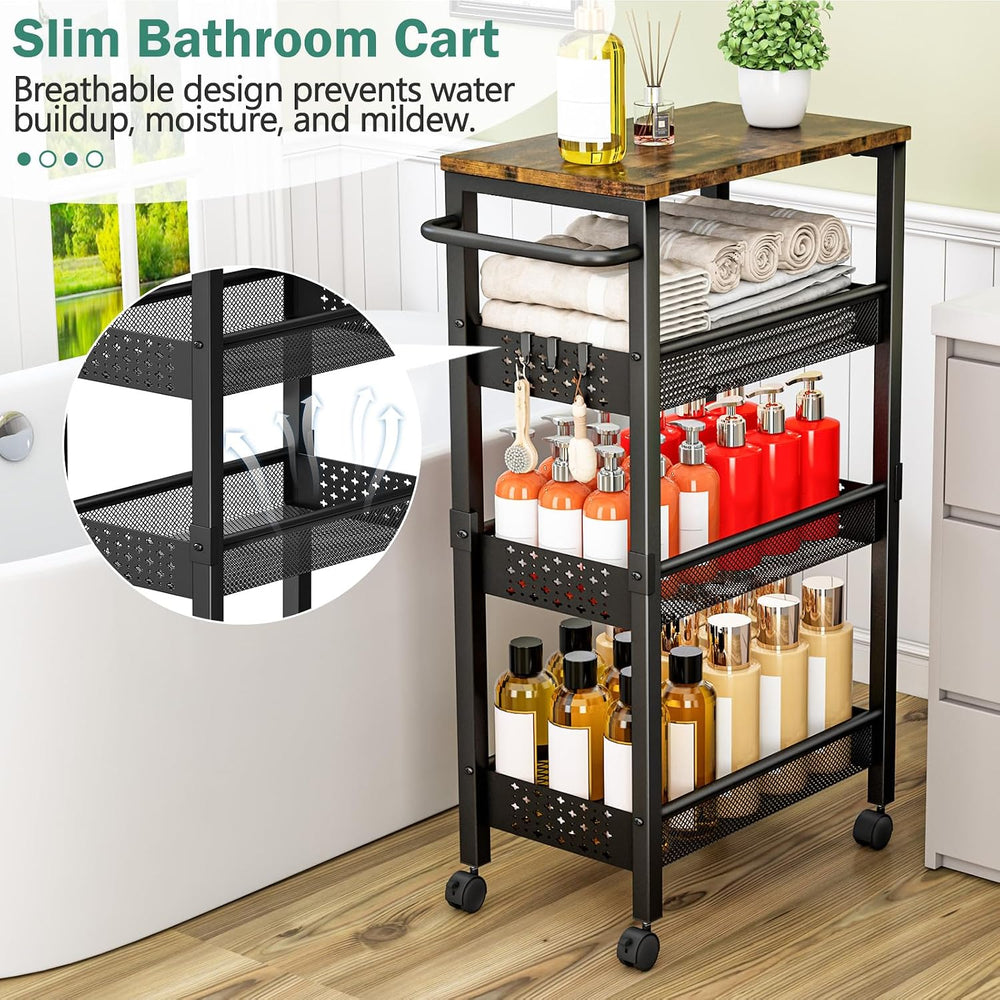 Vivihomety 4-Tier Laundry Utility Rolling Cart with Wheels, Metal | Narrow 8....