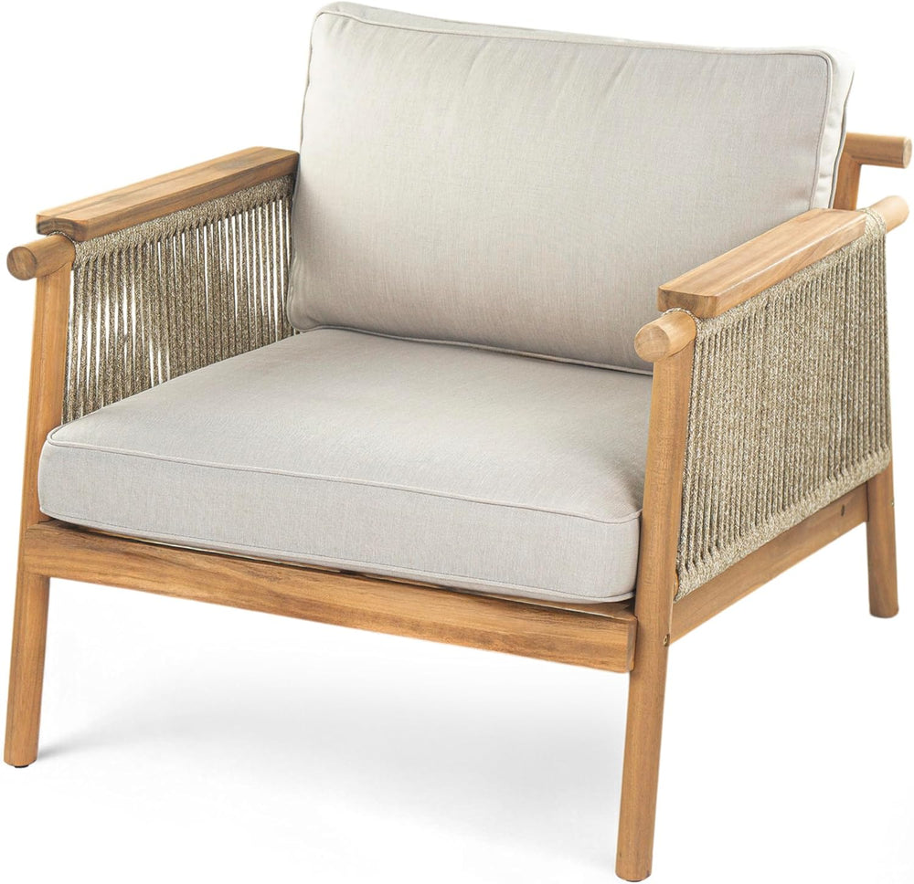 Merax Outdoor Acacia Wood Lounge Chair w/Cushions Set of 2, Patio Club Chair ...