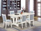 East West Furniture V027MZ015-7 7 Piece Dining Table Set Consist of a Rectangle Kitchen Table with V-Legs and 6 Baby Blue Linen Fabric Upholstered Chairs, 40x72 Inch, Multi-Color