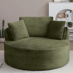 Oversized Round Chair Lounge Chaise Indoor, 53.5" Upholstered Corduroy Deep Seat Single Cloud Sofa Chair, Fluffy Modern Large Circle Boneless Sleeper Sofa for Living Room, Bedroom, Green