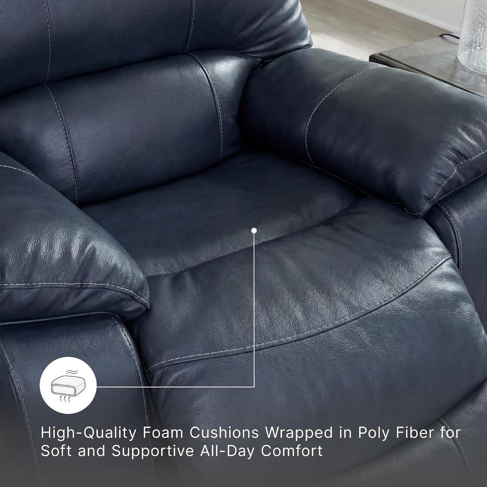 Signature Design by Ashley Leather Power Rocker Recliner Chair, Ocean Blue