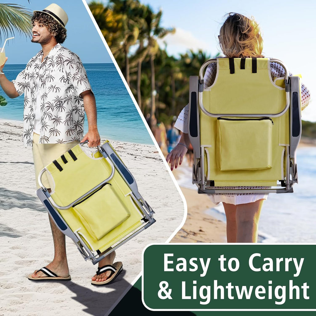 Aluminum Beach Chair Oxford Fabric 100kg Capacity Khaki | Seat Height 20.1 cm, 19.7" x 16.5" Seat, Silver Aluminum Frame, Lightweight Portable, Outdoor Use