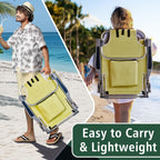 Aluminum Beach Chair Oxford Fabric 100kg Capacity Khaki | Seat Height 20.1 cm, 19.7" x 16.5" Seat, Silver Aluminum Frame, Lightweight Portable, Outdoor Use