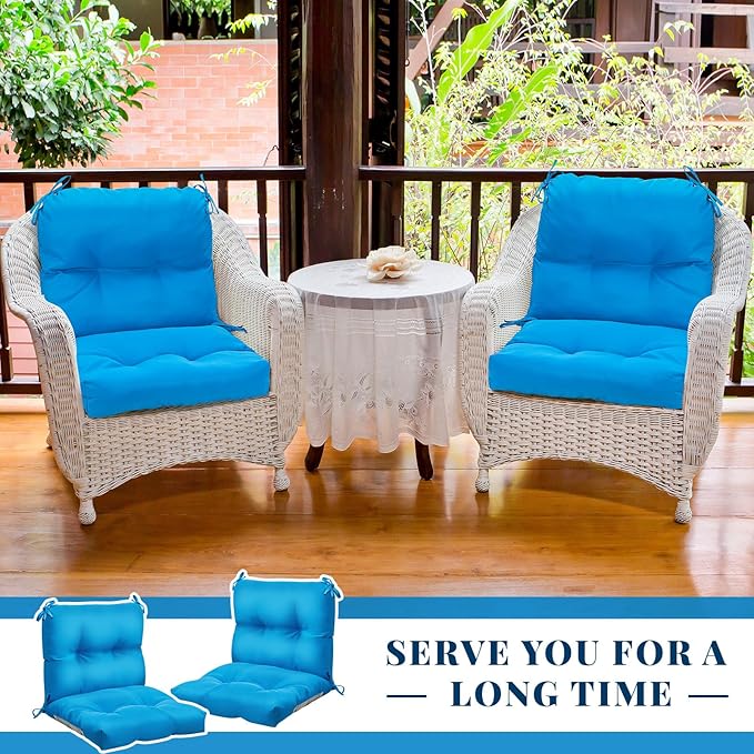 Geetery Outdoor Chair Cushions Set of 4 for Patio Lawn Furniture Wicker Rocking Dining Chairs 42x21x4 Inch High Back Seat Pads Replacement with Ties Weather-Resistant Fade-Resistant Indoor(Blue)