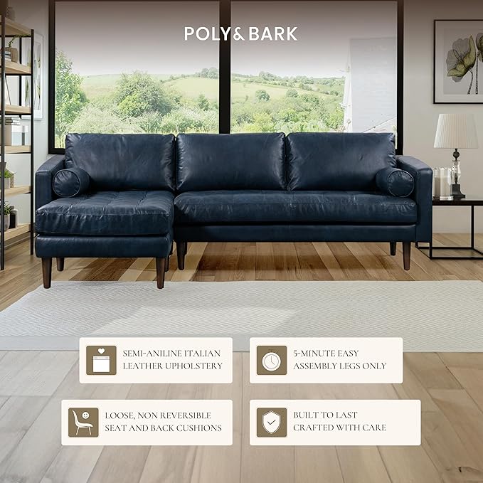 POLY & BARK Napa Furniture, 104.5 inches, Midnight Blue