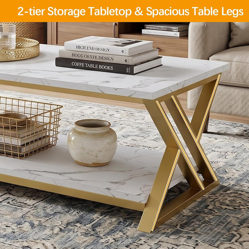 Coffee Table 2-Tier Gold Tables for Living Room,Center Table with Storage