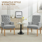 Fabric Dining Chair with Arms, Upholstered Tufted High Back Dining Room Chairs, Accent Armchair with Solid Wood Leg and Nailhead Trim, Kitchen Dining Living Room, Light Grey