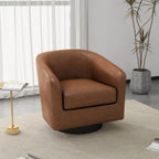 Faux Leather Swivel Barrel Accent Chairs Set of 2, Modern Upholstered Armchair Club Chair for Living Room, Round Arm Chair Bedroom Single Sofa Reading Seat - Brown