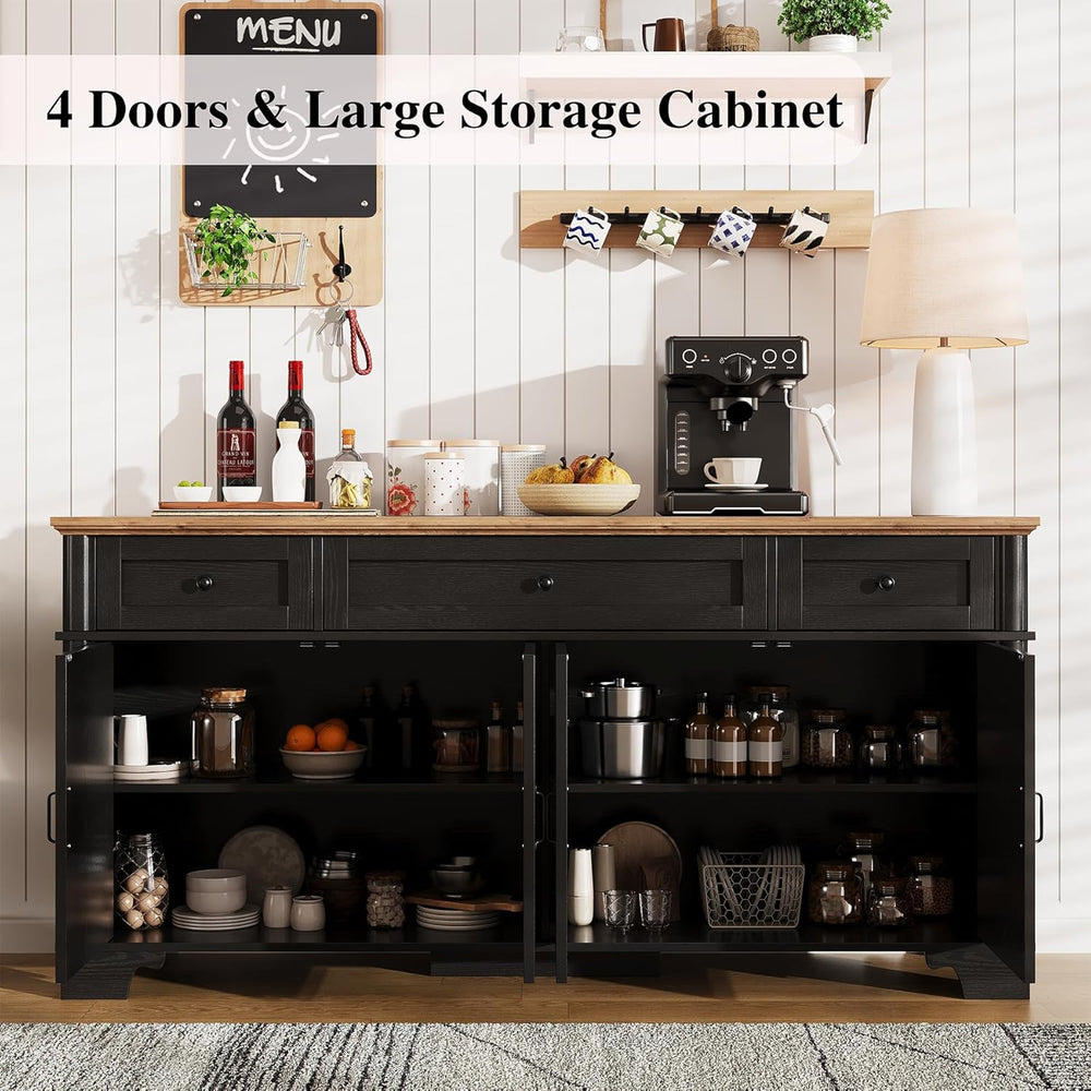 BestHaped 65 Inch Farmhouse Buffet Cabinet with Storage, Black Sideboard Buff...