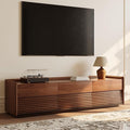 POVISON Fully-Assembled Mid Century Modern TV Stand, 70.87" Wood Media Console with Adjustable LED Light, Entertainment Center with Storage for Living Room