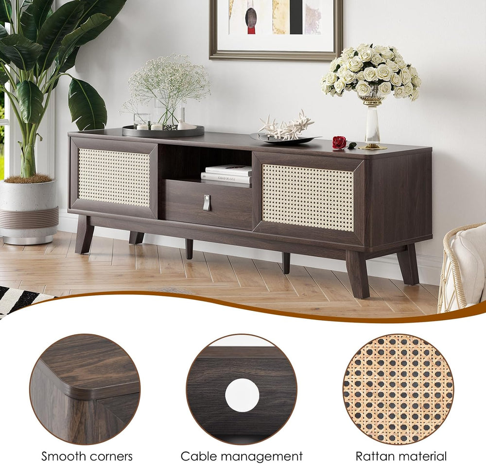 Soohow Rattan TV Stand for TVs, Wood TV Stand Mid Century Modern TV Stand TV ...