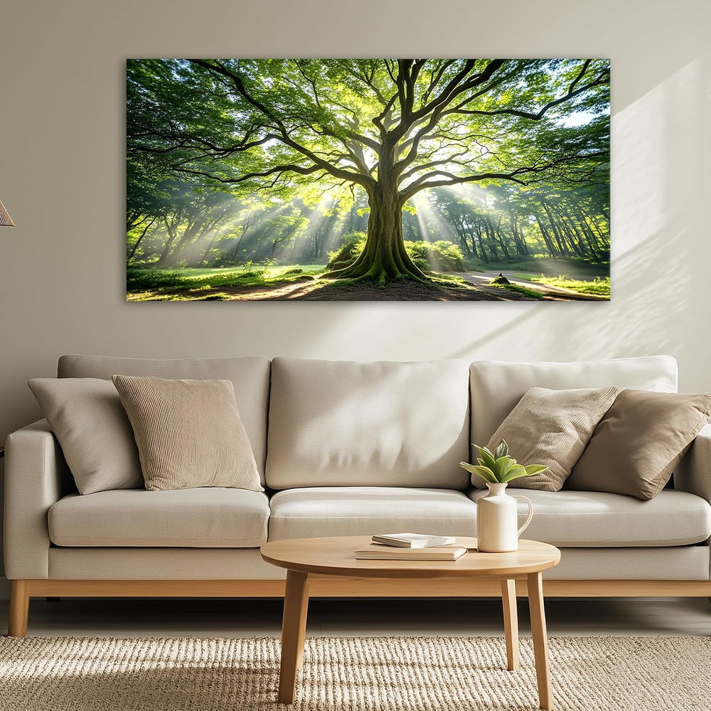 JLXART Nature Canvas Large Art Spring Green Tree Wall Art Framed Forest Artwo...
