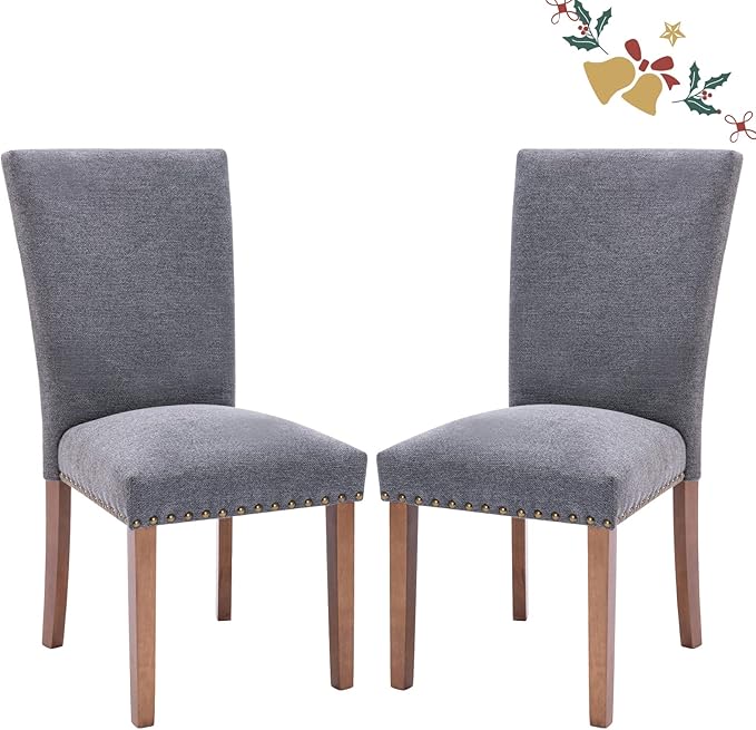 Parsons Dining Chairs Set of 2, Upholstered Nailhead Dining Room Kitchen Side...