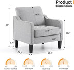 VINGLI Accent Chairs Set of 2 Gray Living Room Chairs Reading Chair for Bedroom Scooped Arm Chair Mid Century Modern Accent Chair Upholstered Comfy Chair for Apartment, Waiting Room