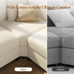 Vesgantti Oversized 8-Seater Chenille L Shaped Sectional Sofa, Beige | Modular, with Ottoman, 2 Cup Holders, USB Port, Storage Box, Comfy Couch for Living Room, Apartment, Pet-friendly