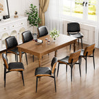 YaFiti Dining Chairs Set of 2, Mid Century Modern Accent Dining Room and Kitchen Chairs, Upholstered PU Leather Diamond Check Chairs with Walnut Bentwood and Metal Legs, Black