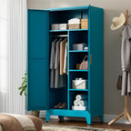 71" Tall Metal Wardrobe Closet with Adjustable Shelves and Hanging Rod, 2 Doors Office Storage Locker Cabinet for Home, Office, Bedroom, Laundry Room, Blue