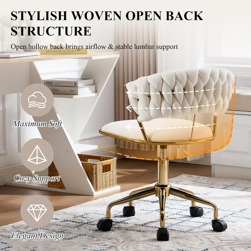 NIOIIKIT Velvet Home Office Chair, Woven Swivel Desk Vanity Chair, Beige | 36...