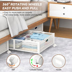 PHINOX Under Bed Storage with wheels, Under the Bed Storage Containers,Upgrade Crossed Iron Wire, Metal Rolling Underbed Storage Containers for Bedroom Clothes Shoes Blankets-2 Pack,White