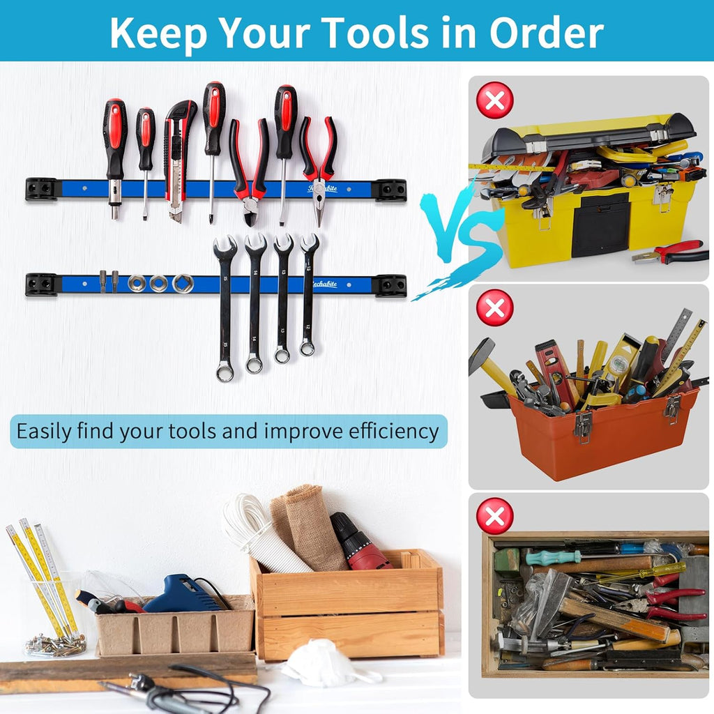12" 18" 24" Magnetic Tool Holder Strip, Blue Magnet Bar, Metal Tool Organizer Rack for Garage Organization, Easy To Install in Workshop, Mounting Screws Included