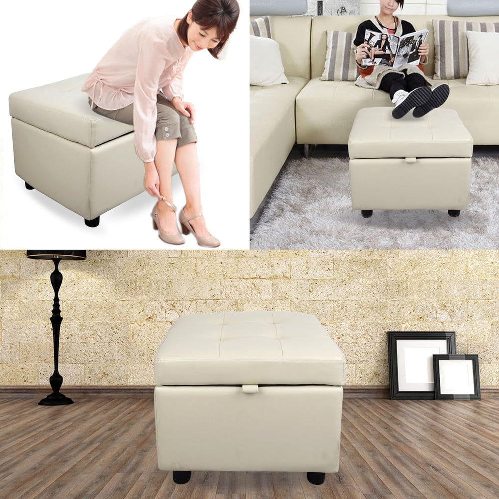 H&B Luxuries Tufted Leather Square Flip Top Storage Ottoman Cube Foot Res...