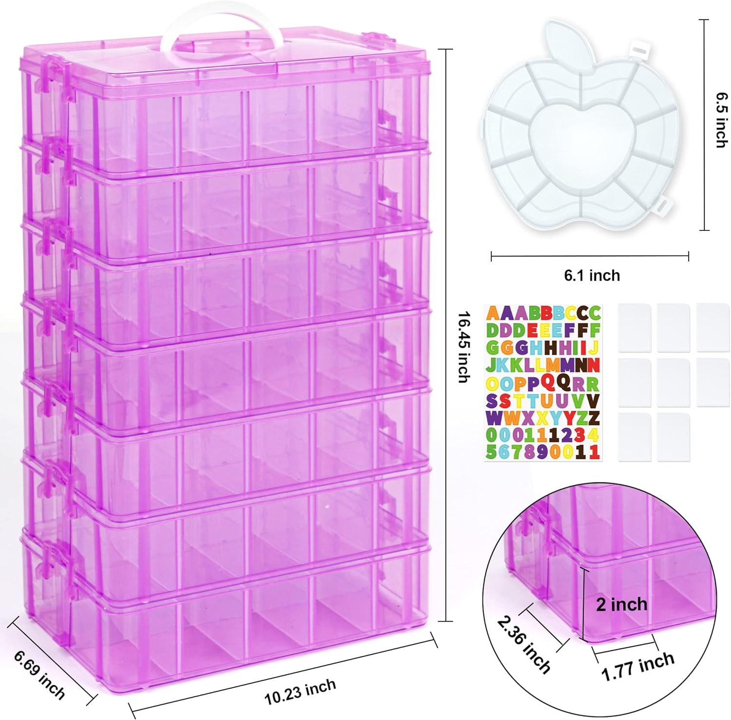 7 Layers Stackable Storage Container, 70 Adjustable Compartments (Purple) Stackable Storage Container, Perfect for Kids Toys, Art Crafts, Jewelry, Supplies, Mini Case & Letter Sticker Included