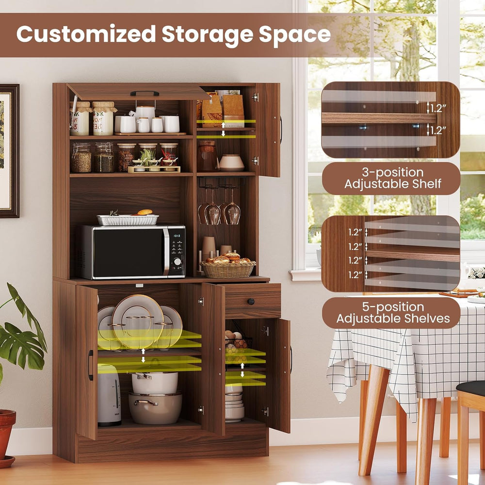 LOKO 66” Tall Pantry with Charging Station, Freestanding Storage Cabinet with...