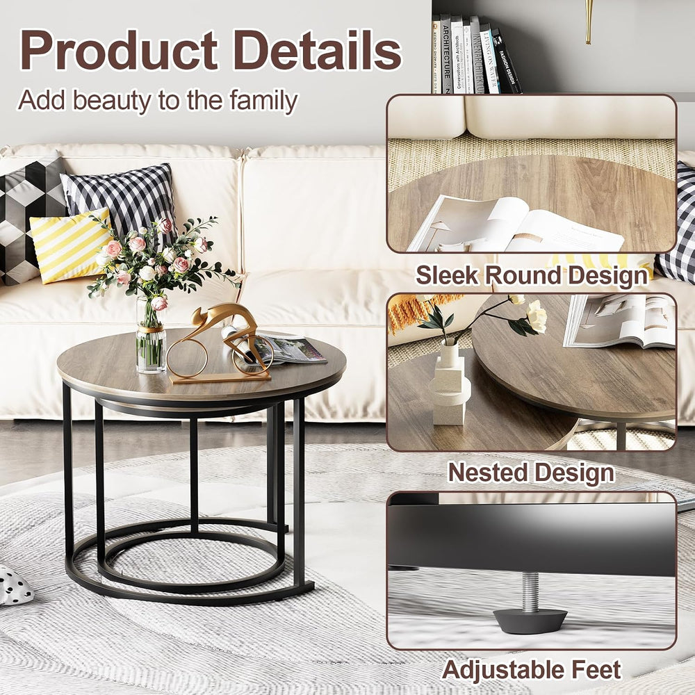 Garden 4 you Nesting Coffee Table, 23.6" Round Coffee Table Set of 2, Wo...
