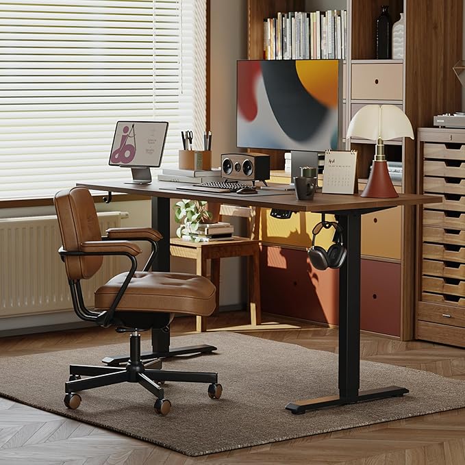 Agilestic Electric Standing Desk, 55 x 24 Inches Height Adjustable Desk, Sit Stand up for Work Office Home, Ergonomic Rising Computer Table with Memory Preset, Dark Walnut
