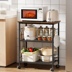 BEWISHOME 3-Tier Rolling Kitchen Microwave Cart, Small Microwave Stand | 4 Lockable Wheels, Hooks, Small Coffee Cart Shelf Rack Organizer for Kitchen, Living Room, Bathroom