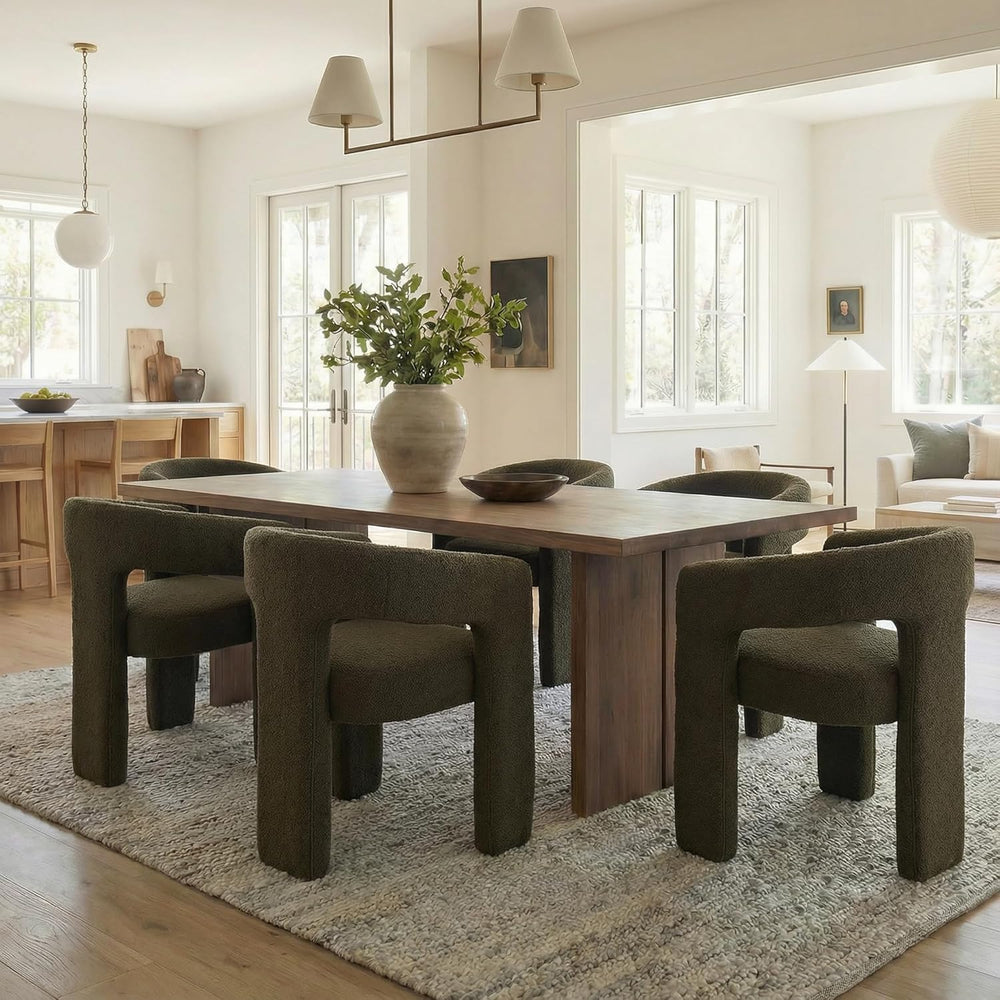 Green Sherpa Dining Chairs Set of 6, Modern Barrel Dining Room Chairs Upholst...