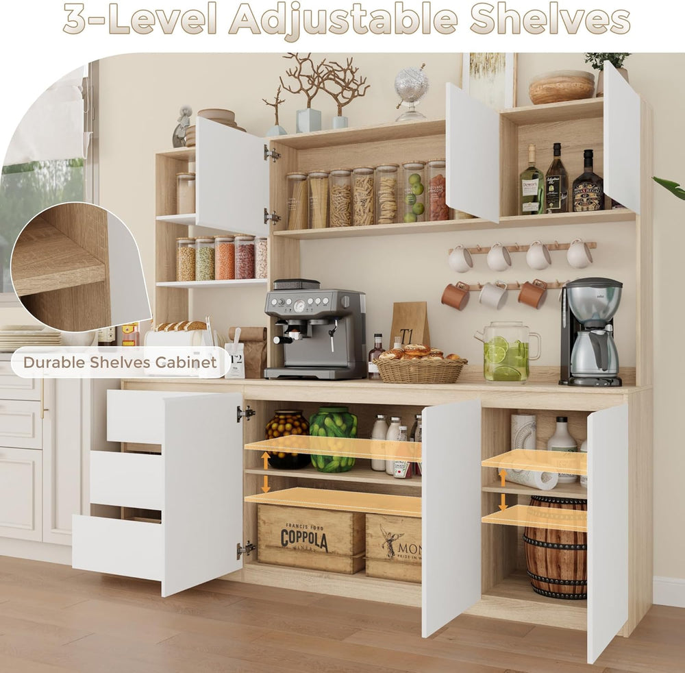 Bobve Large Kitchen Hutch Cabinet with Microwave Stand, Storage Cupboard Pant...