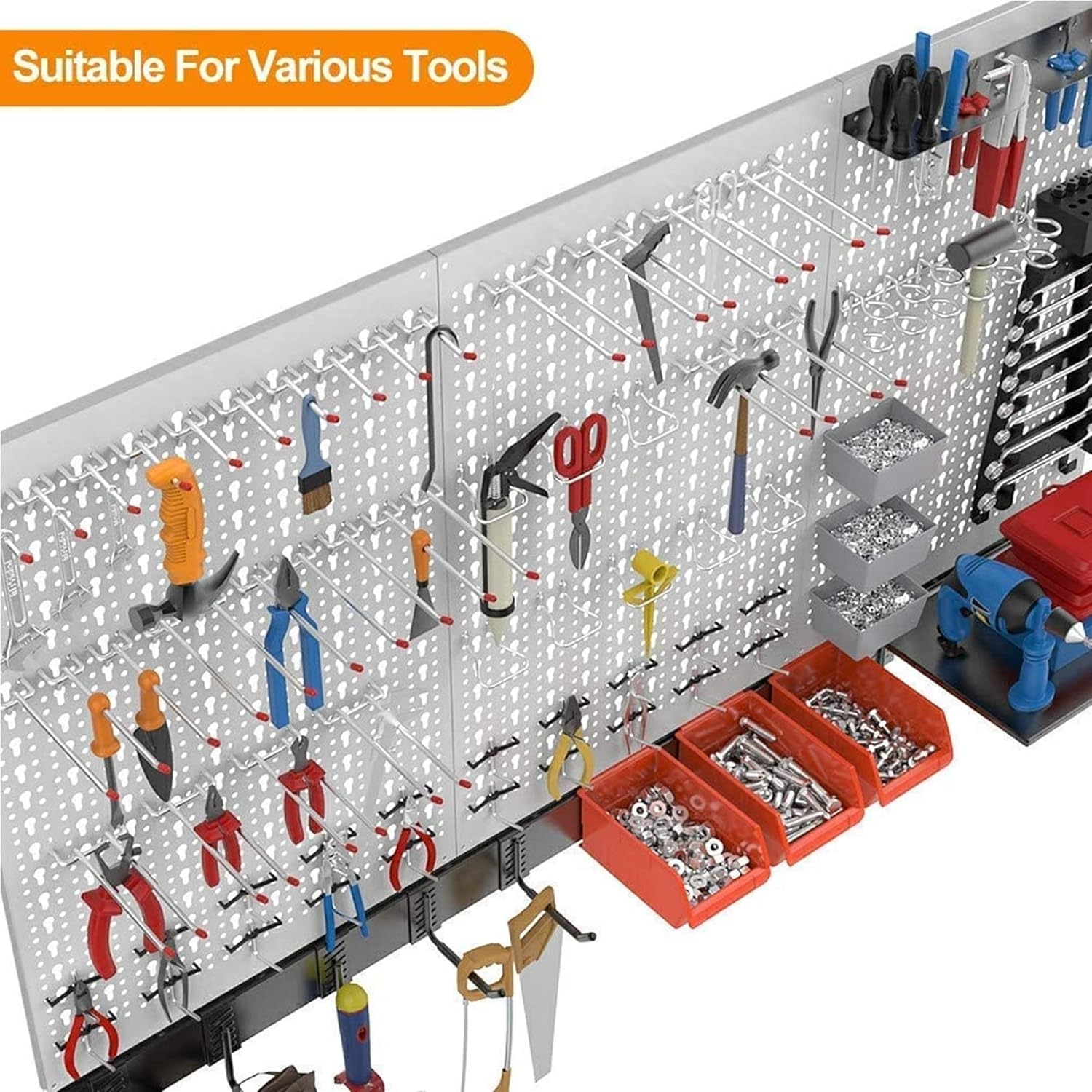 TORACK 109 PCS Pegboard Wall Organizer 4 ft. Garage Metal Pegboard Utility Tool Storage Kit w/Toolboard Hooks & Pegboard Hooks Accessories, Wall Mounted Storage Bins & Shelf