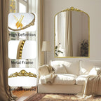 G-LEAF Vintage Baroque Mirror 24"X36", Arched Mantel Victorian Antique Farmhouse Mirror with Black Brush Gold Ornate Metal Frame for Fireplace Entryway Living Room Hallway Bathroom
