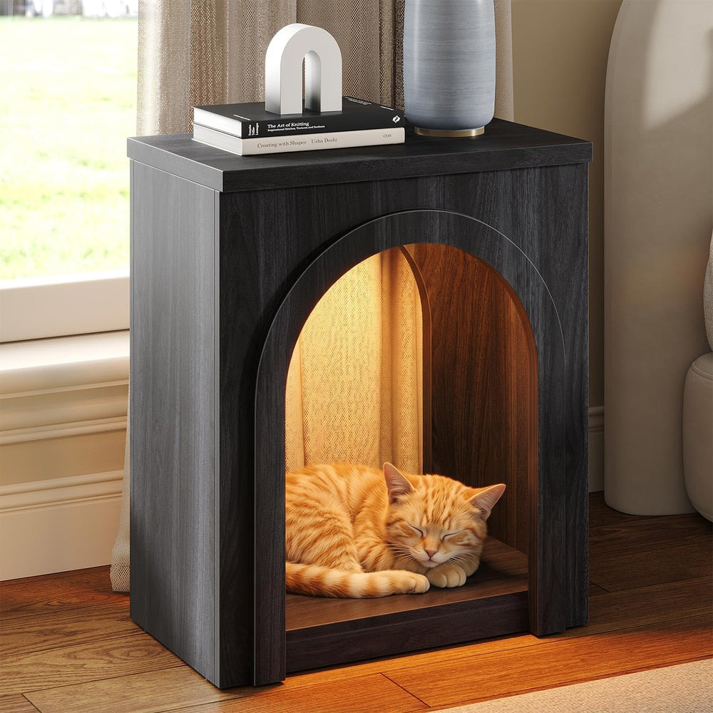 Sikaic Arched End Table Set of 2 with LED Lights, Modern NightStand with Arch...