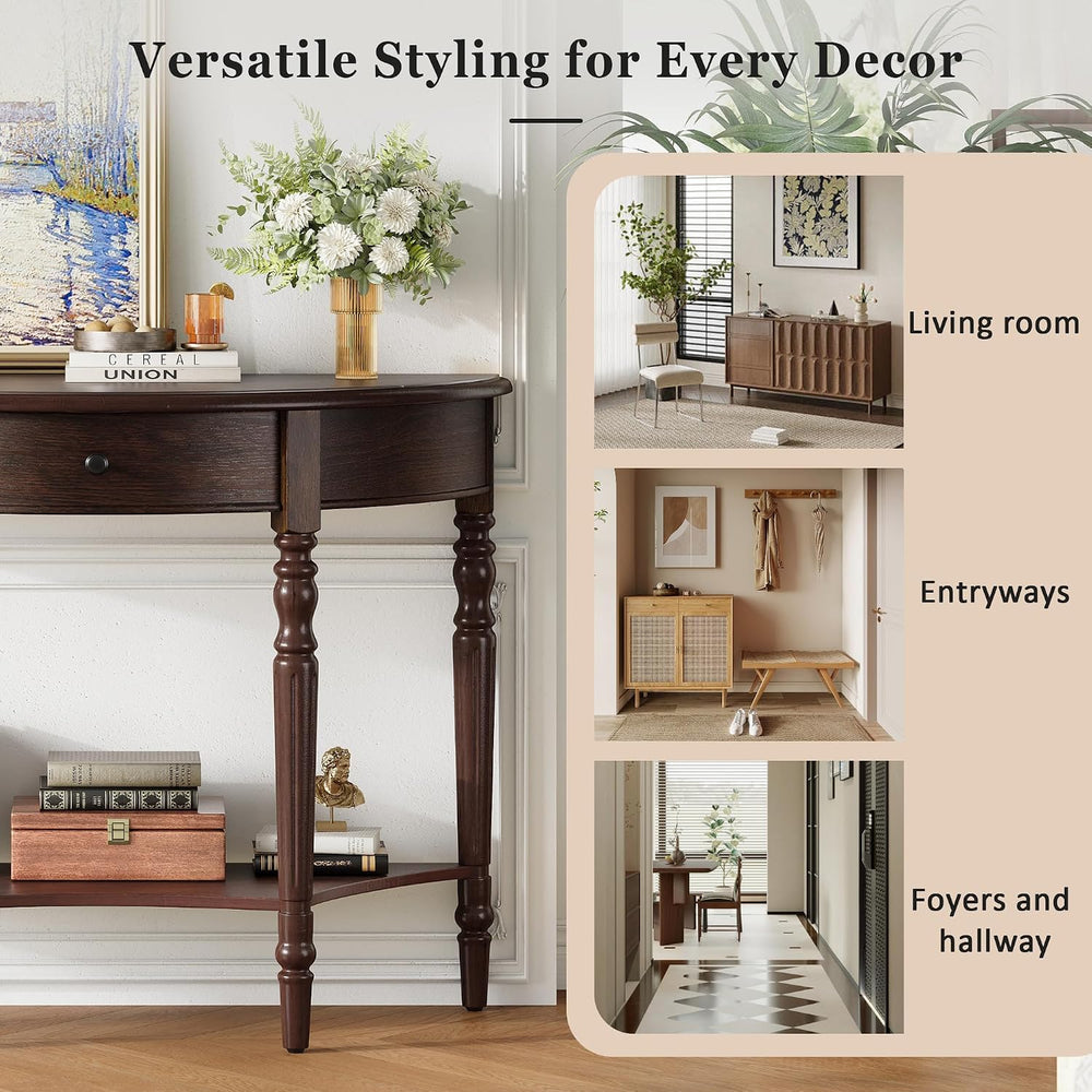 LUMISOL Half Moon Console Table with Drawer, 39'' Farmhouse Entryway ...
