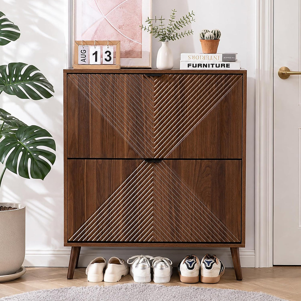 Shoe Cabinet Storage, Farmhouse Freestanding Organizer with 2 Flip Drawers