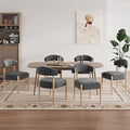 VKNOW Wooden Dining Chairs Set of 6, Modern Upholstered Dining Room Chairs with Rubberwood Legs and Curved Backrest, Fabric Kitchen Chairs for Farmhouse/Living Room/Dining Room, Black