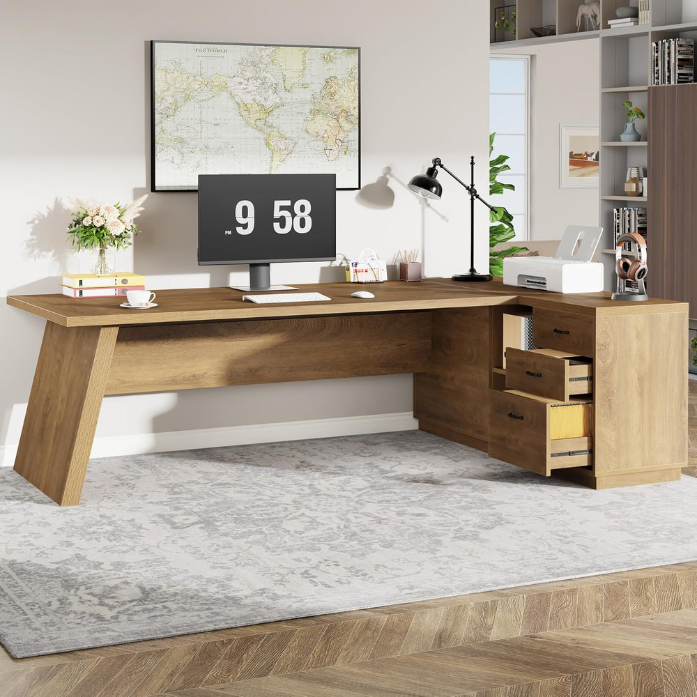 Tribesigns 78" L-Shaped Executive Desk, Large Modern Office Desk with Dr...