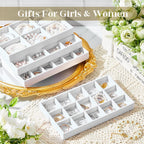 Junkin 12 Pcs Jewelry Tray Velvet Stackable Jewelry Organizer Trays Divided Earring Accessories Storage Containers Box (Rose Red)