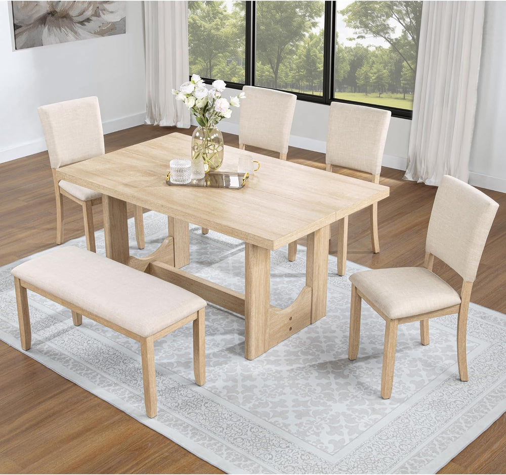 Harper & Bright Designs Modern 6-Piece Dining Table Set with Bench & ...