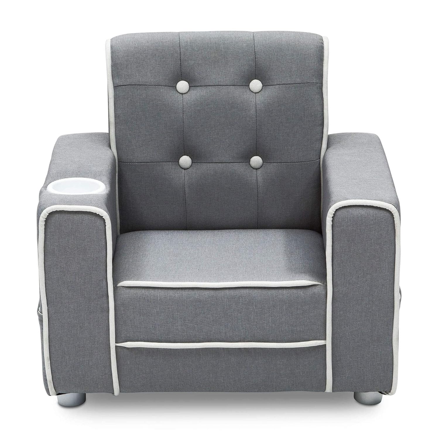 Delta Children Chelsea Kids Upholstered Chair with Cup Holder, Soft Grey