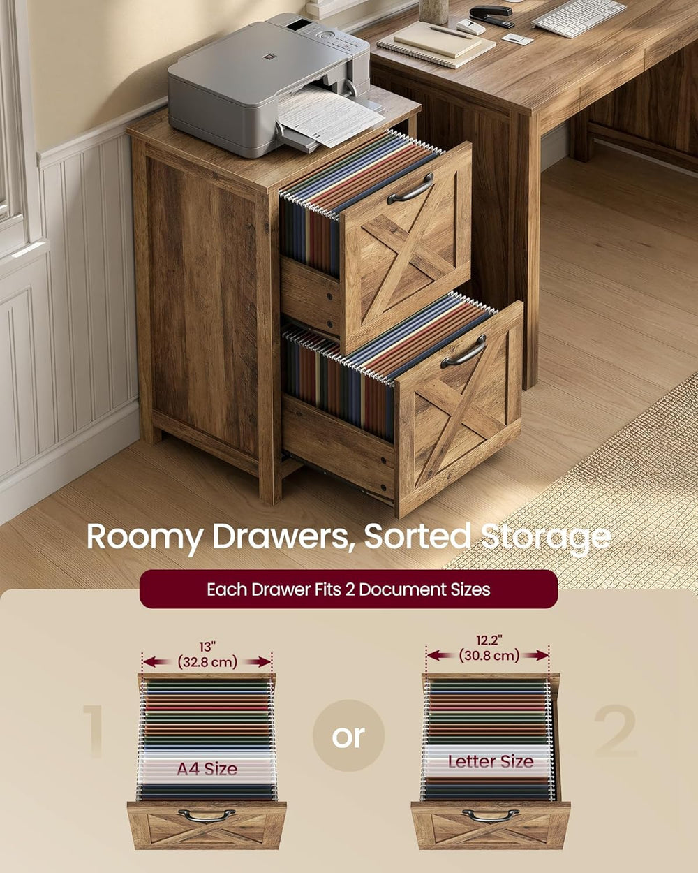 VASAGLE File Cabinet, 2-Drawer Filing Cabinet for Home Office, Modern Farmhou...