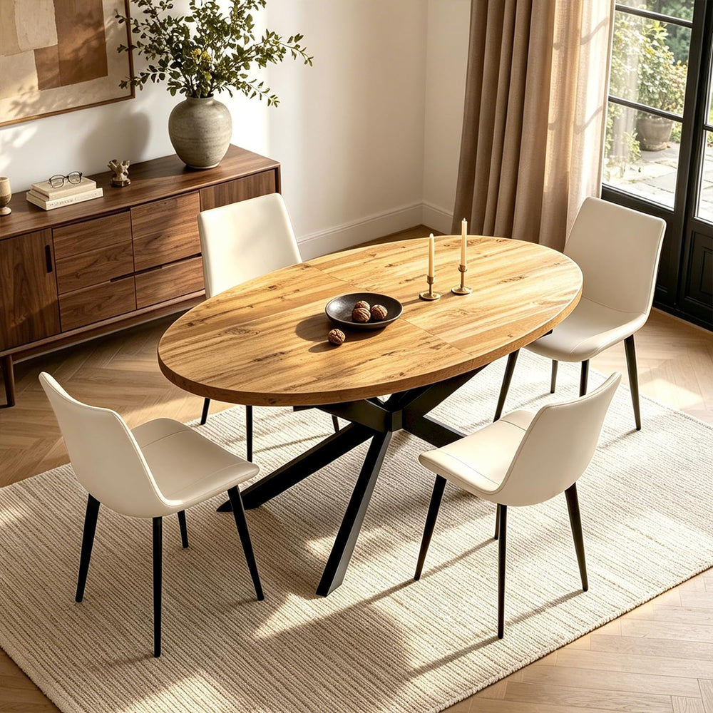 63"-78.7" Extendable Oval Dining Table Set for 4 | 5 Piece Large Ro...